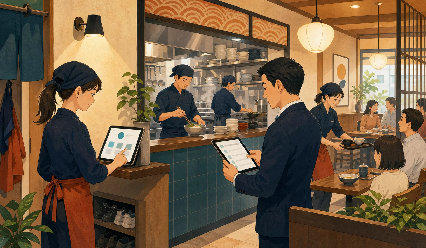 飲食店のランチとディナーの打刻タイミングを示す図解